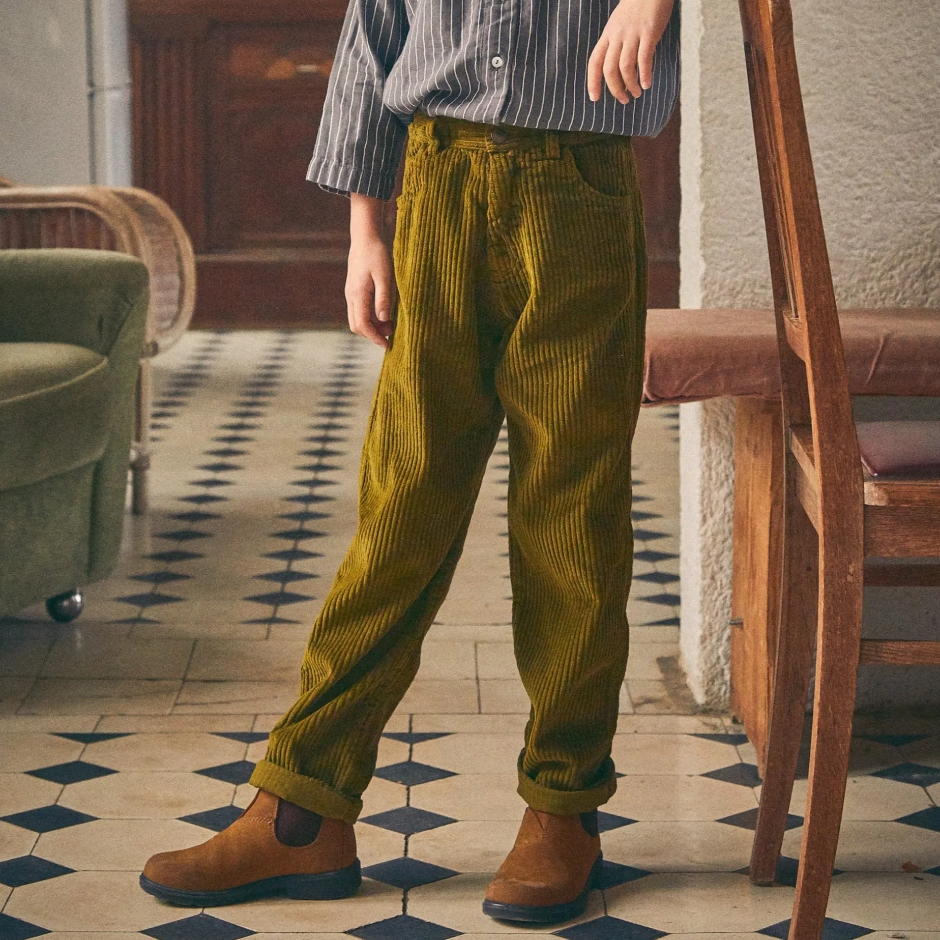 Poudre Organic Leggings & Pantalons | PANTALON CAROTTE VELOURS CÔTELÉ Fir Green FirGreen