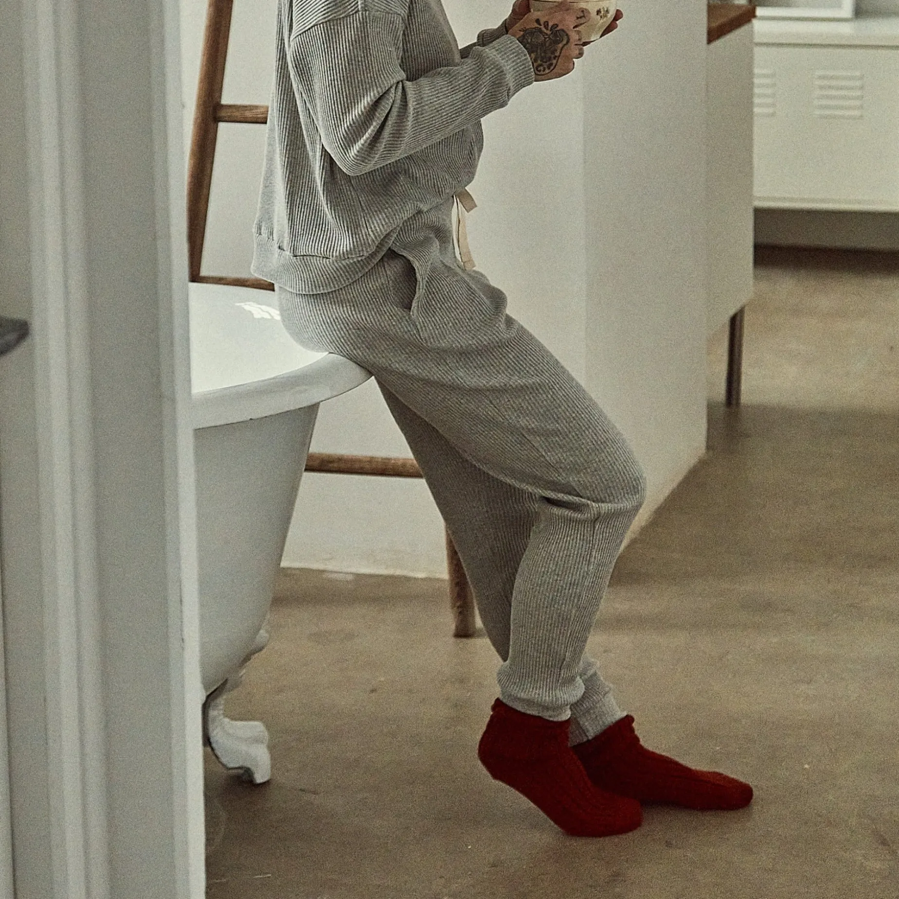 Poudre Organic Homewear | Pantalons & Leggings | PANTALON ONONIS CÔTELÉ Gris Clair Chiné GrisClairChiné