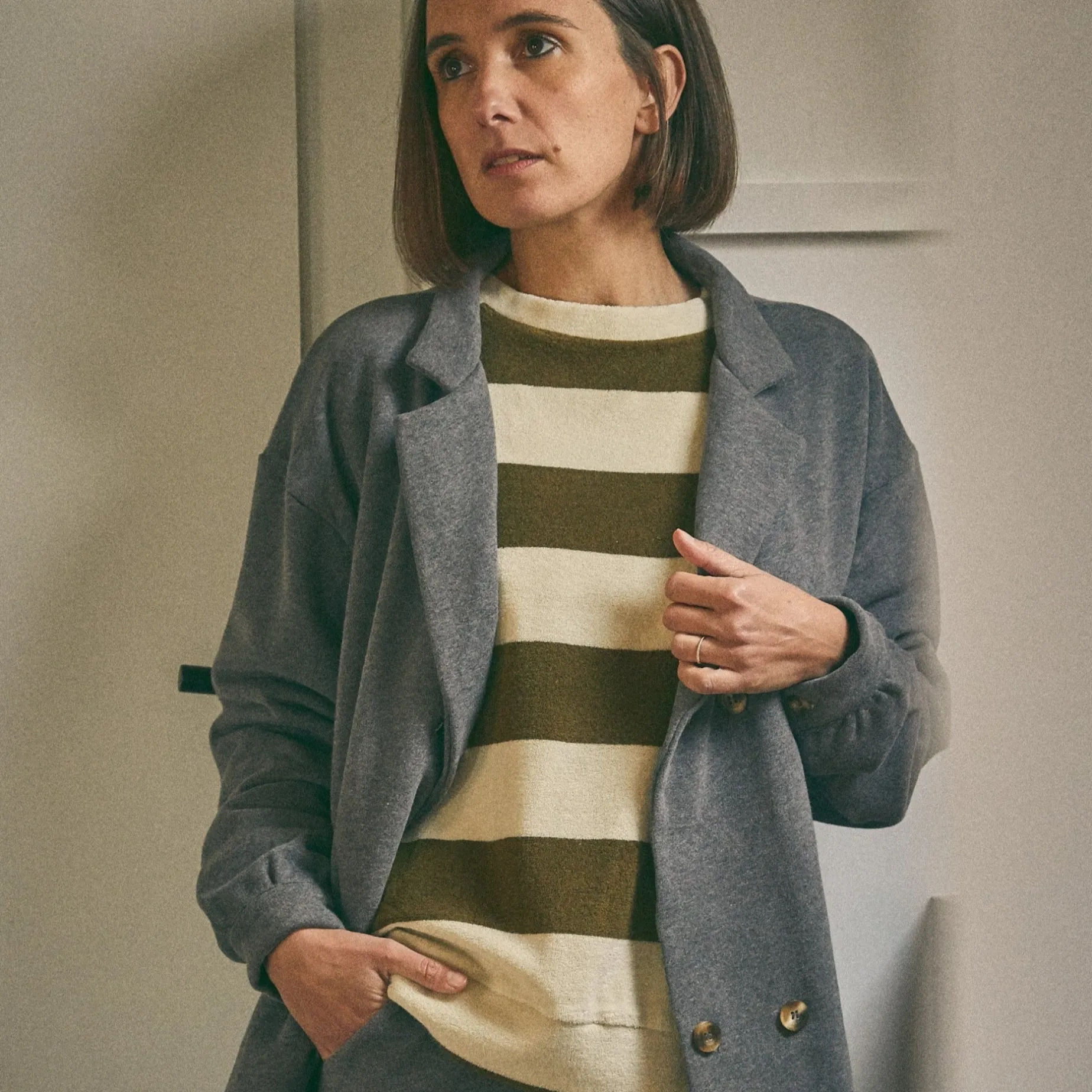 Poudre Organic Homewear | Sweatshirts | SWEATSHIRT ACENTRA ÉPONGE Rayures Fir Green RayuresFirGreen