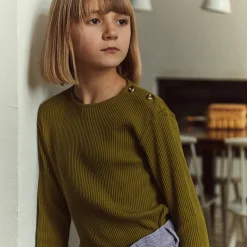 Poudre Organic T-shirts & Débardeurs | T-SHIRT OLIVE CÔTELÉ Green Moss GreenMoss